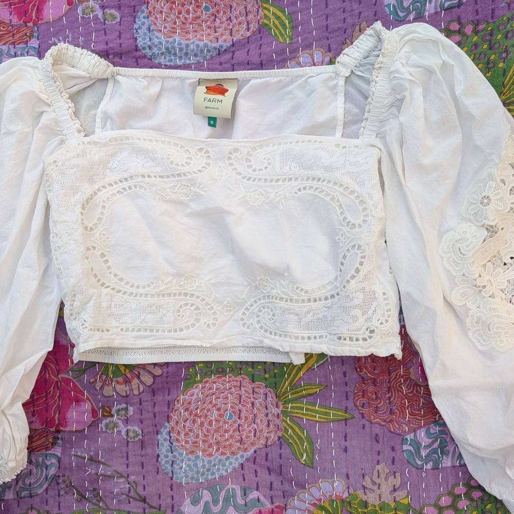 Farm Rio White Lace Detail Women's Top